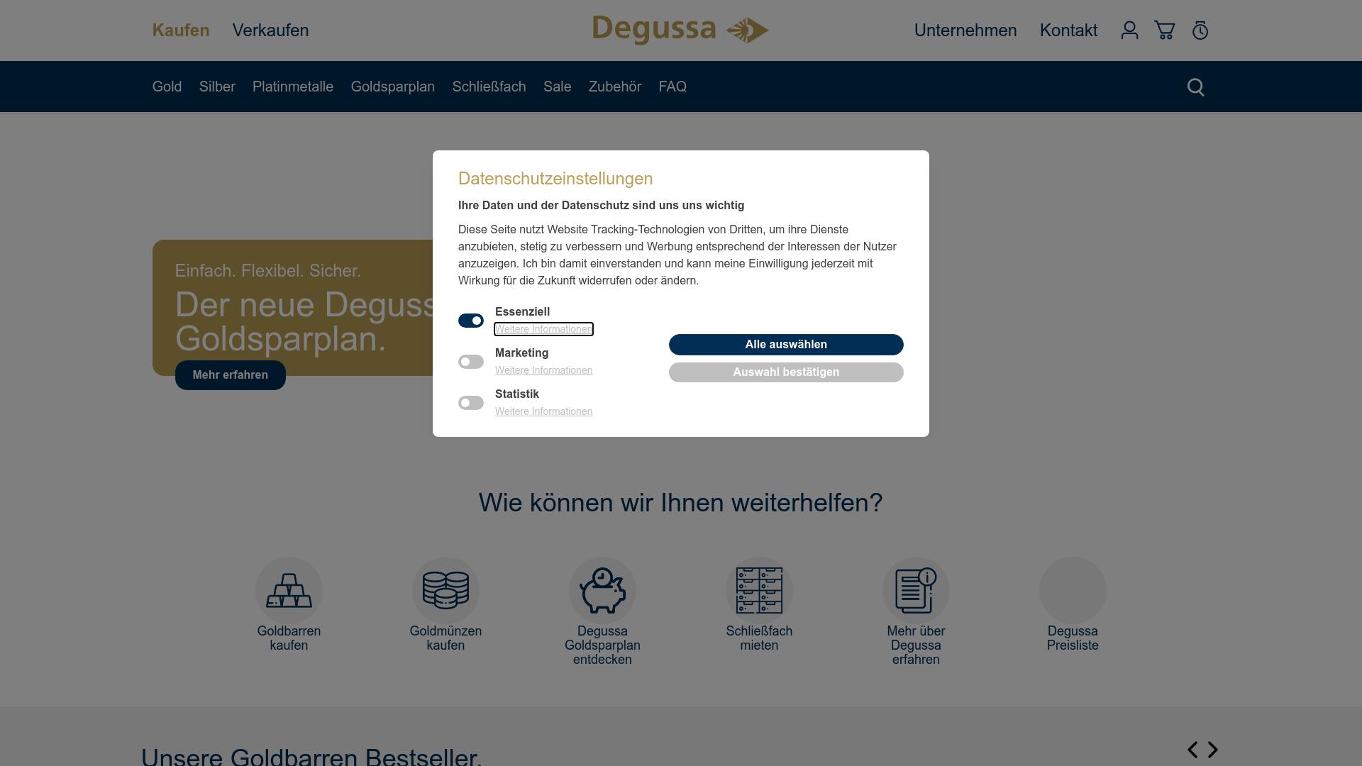 Screenshot shop.degussa-goldhandel.de
