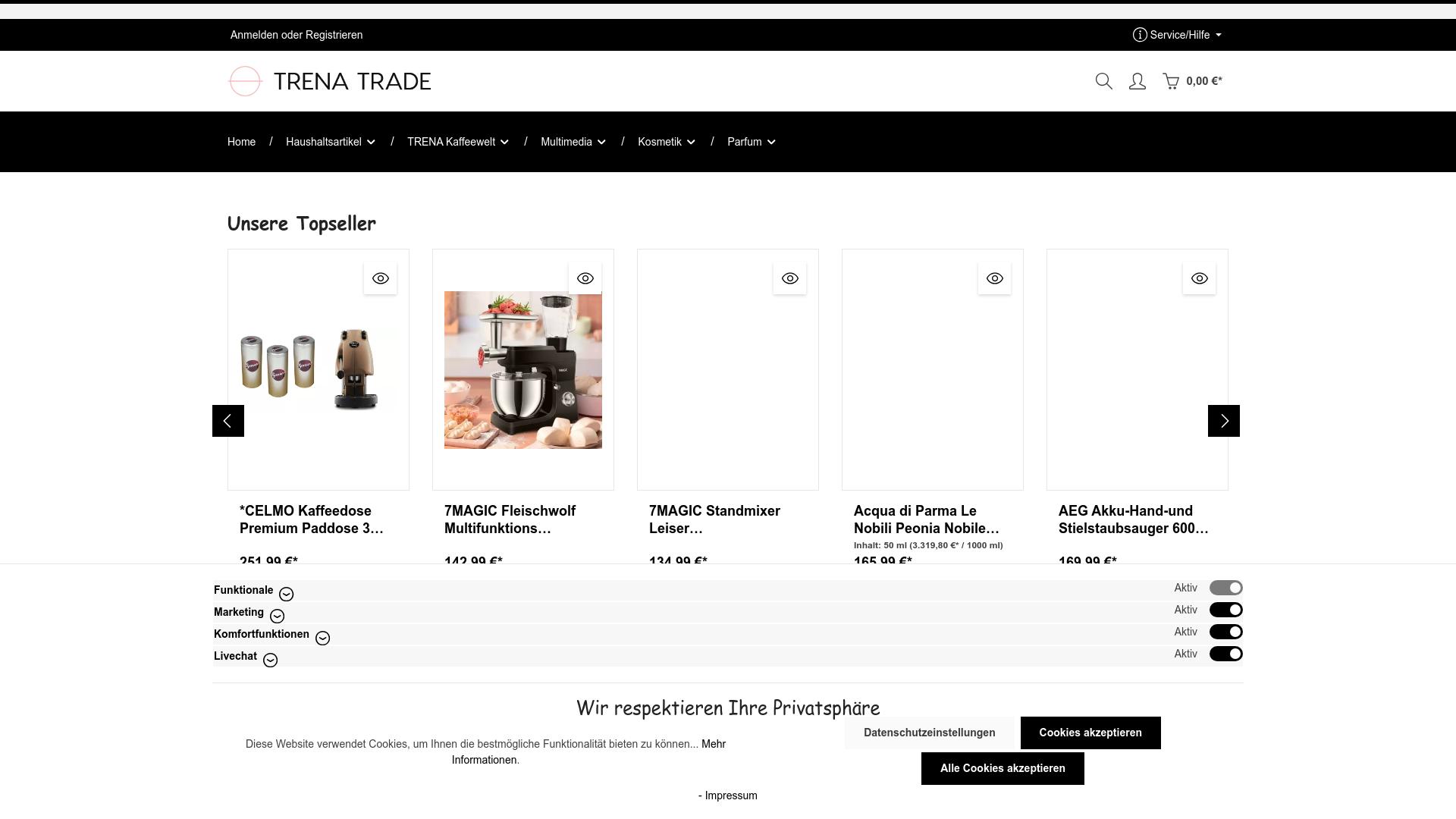 Screenshot trena-trade.de