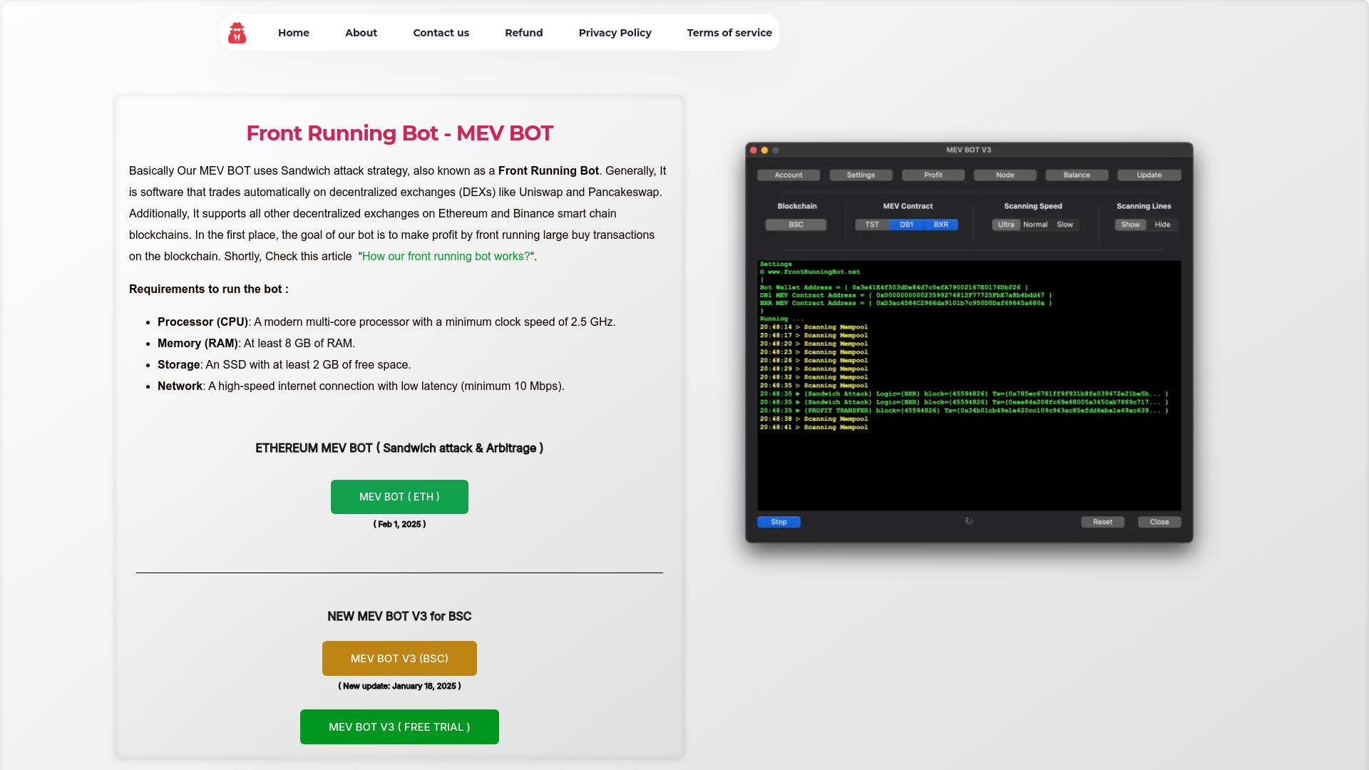 Screenshot frontrunningbot.net
