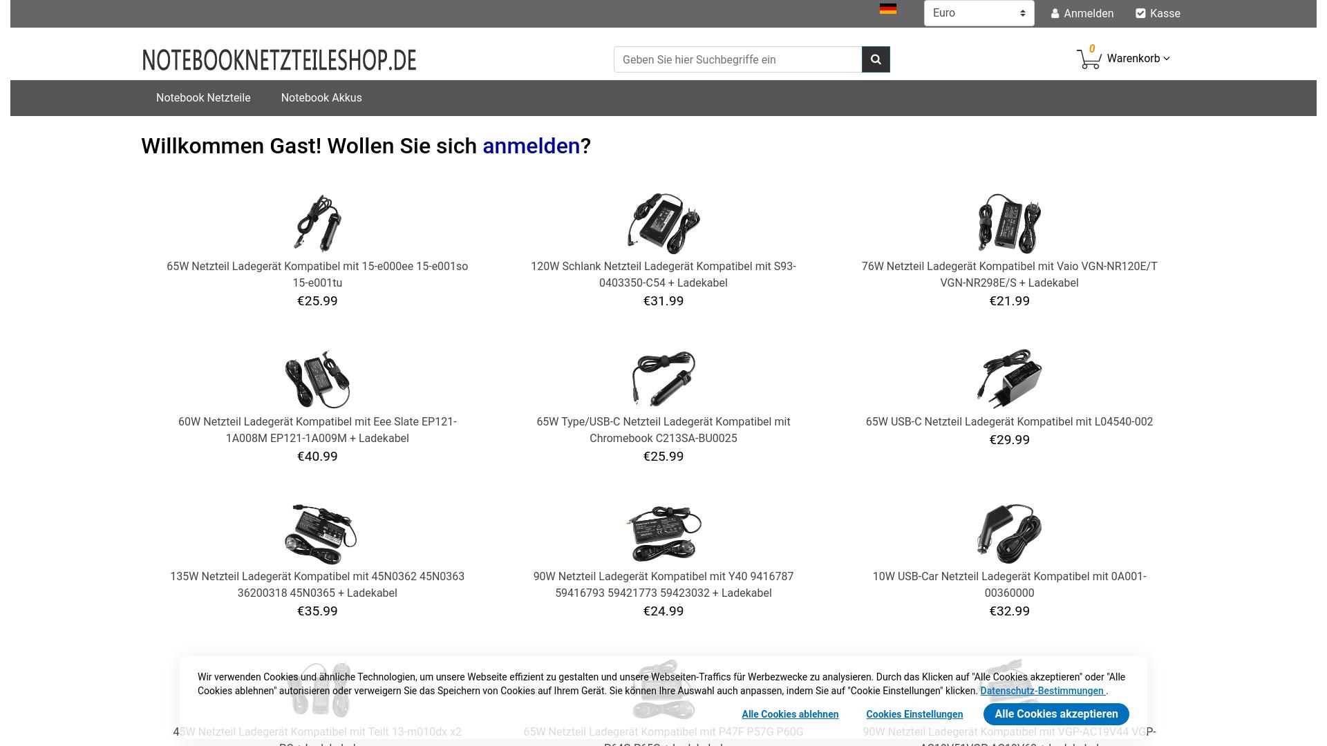 Screenshot notebooknetzteileshop.de