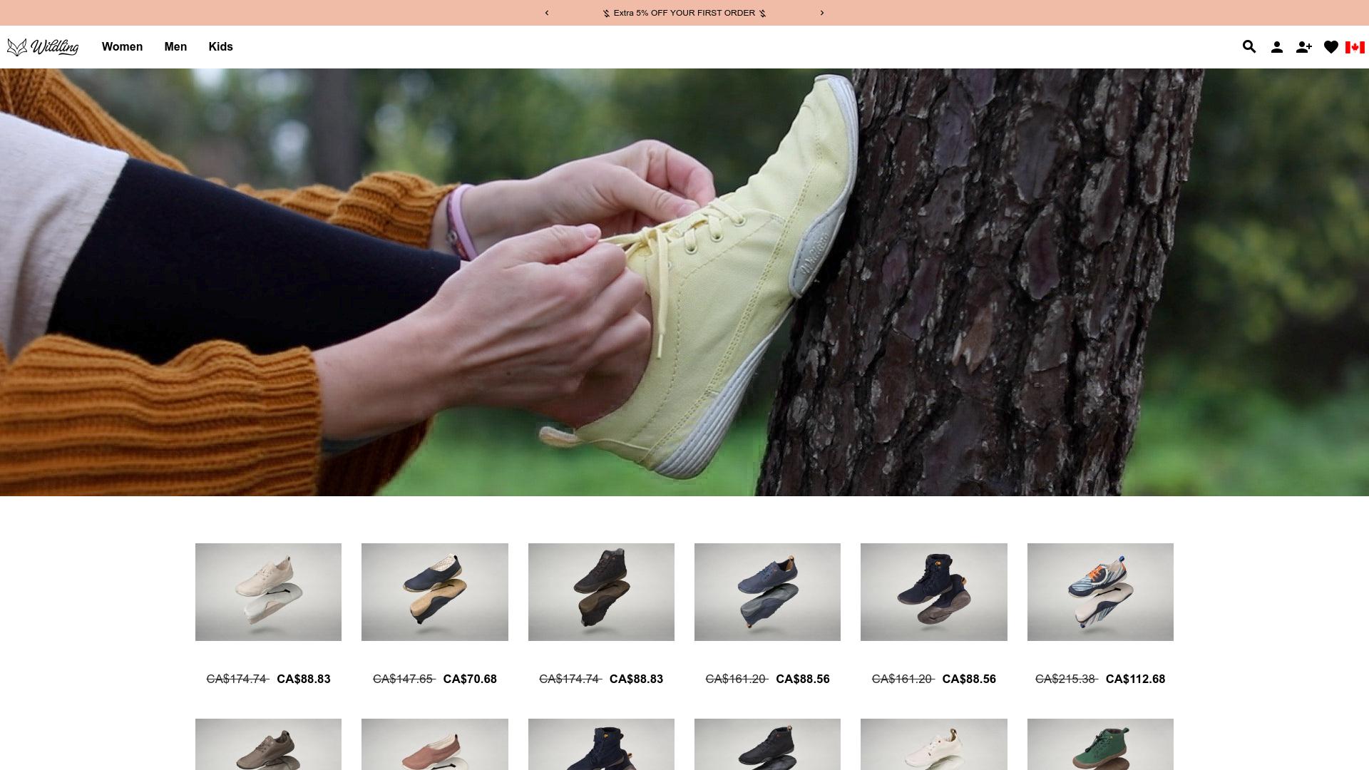 Screenshot wildlingshoescanada.com