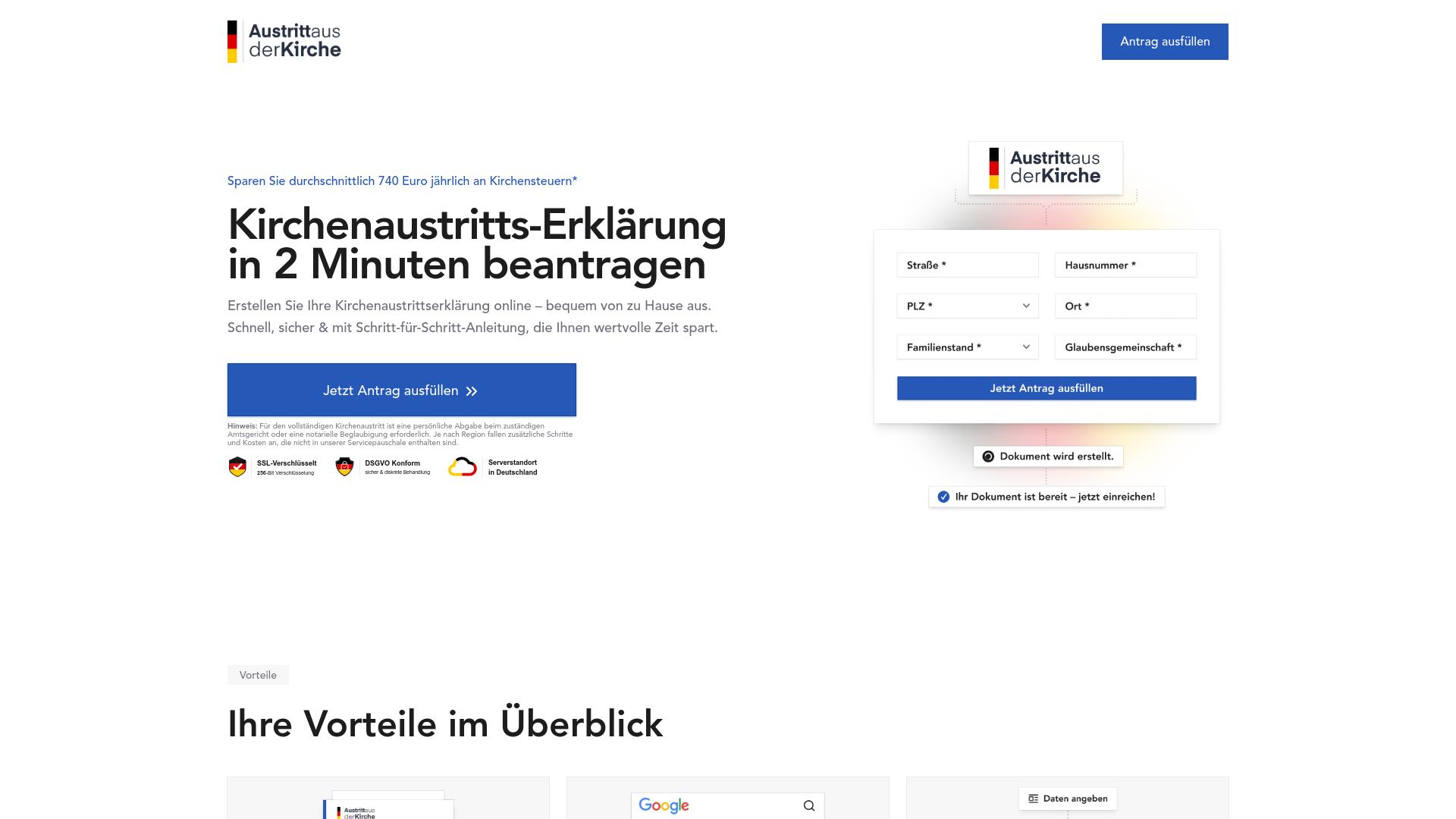 Screenshot austrittausderkirche.de