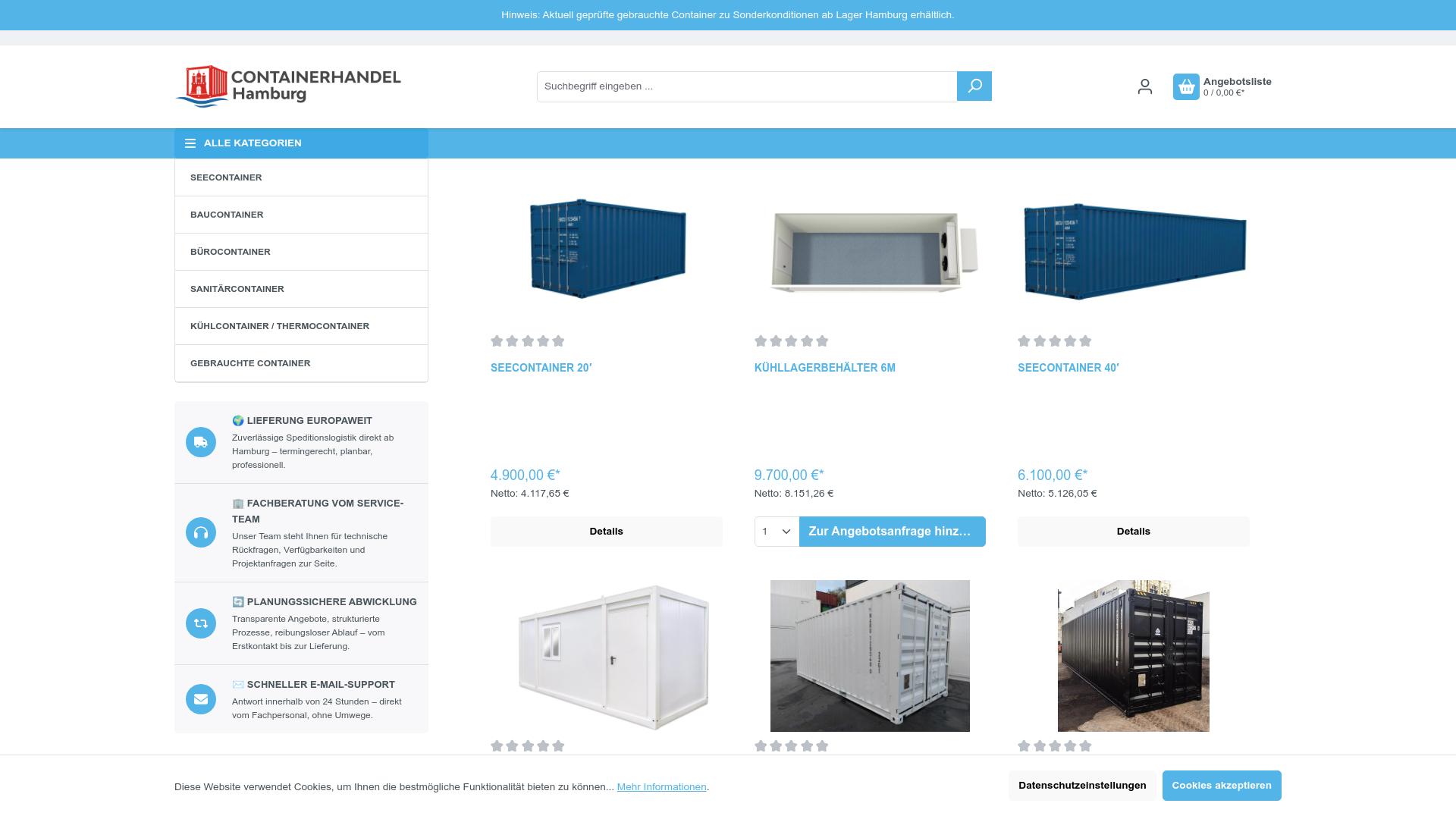 Screenshot containerhandel-hamburg.de