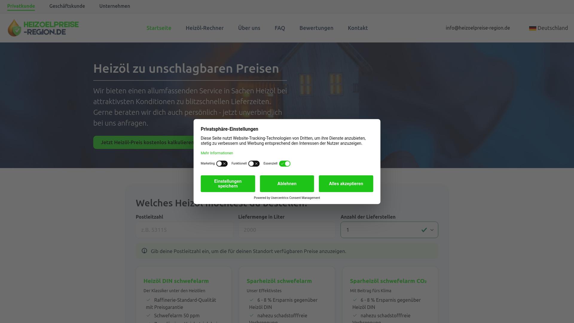 Screenshot heizoelpreise-region.de