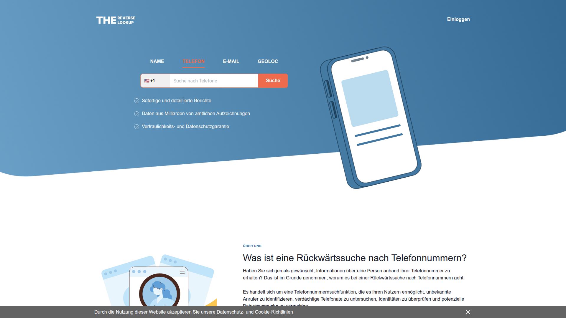 Screenshot de.thereverselookup.com