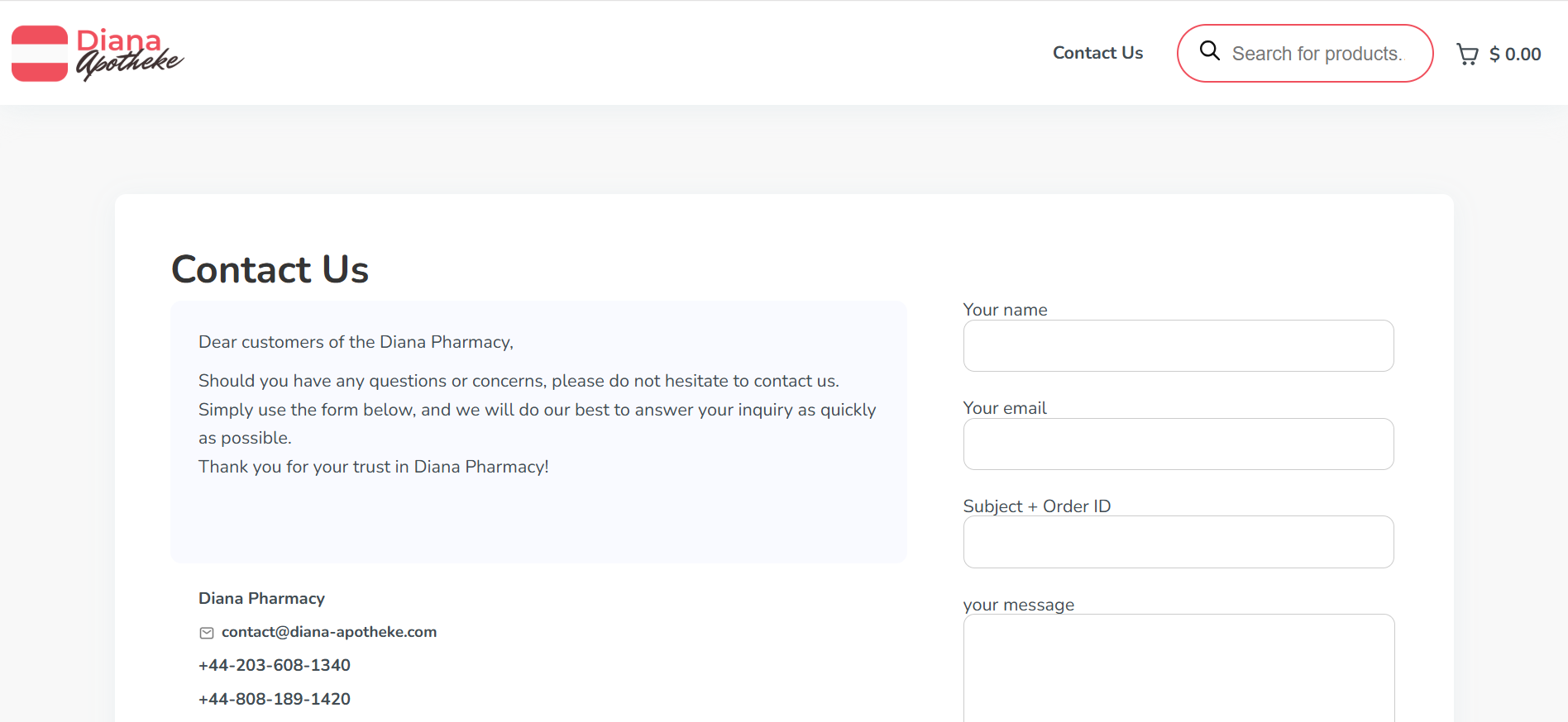 Screenshot diana-apotheke.com