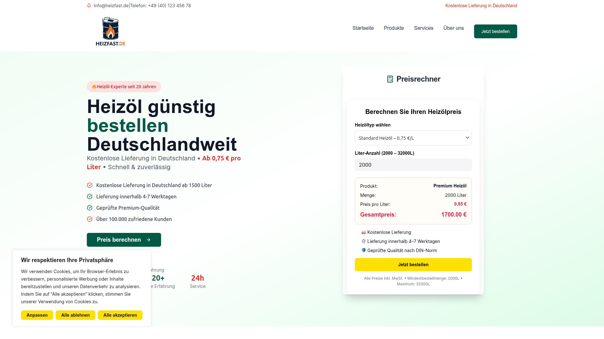 Screenshot heizfast.de
