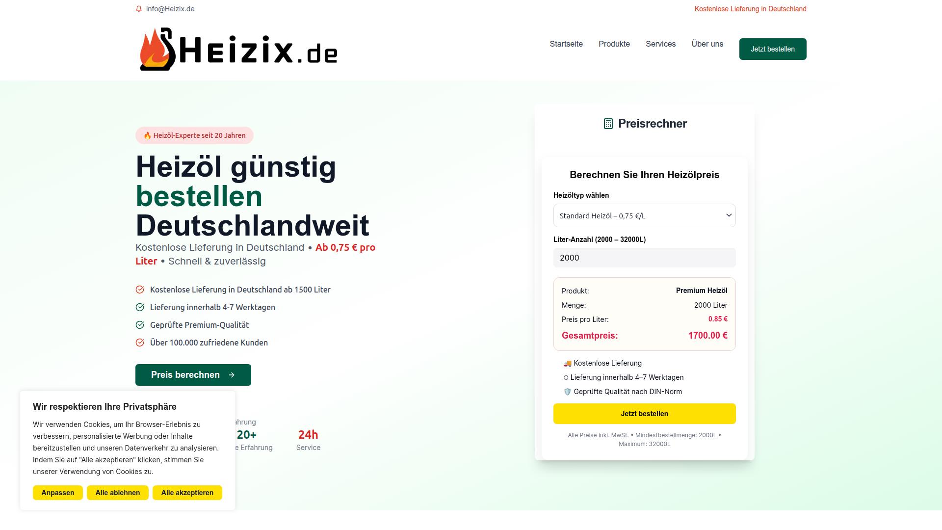 Screenshot heizix.de