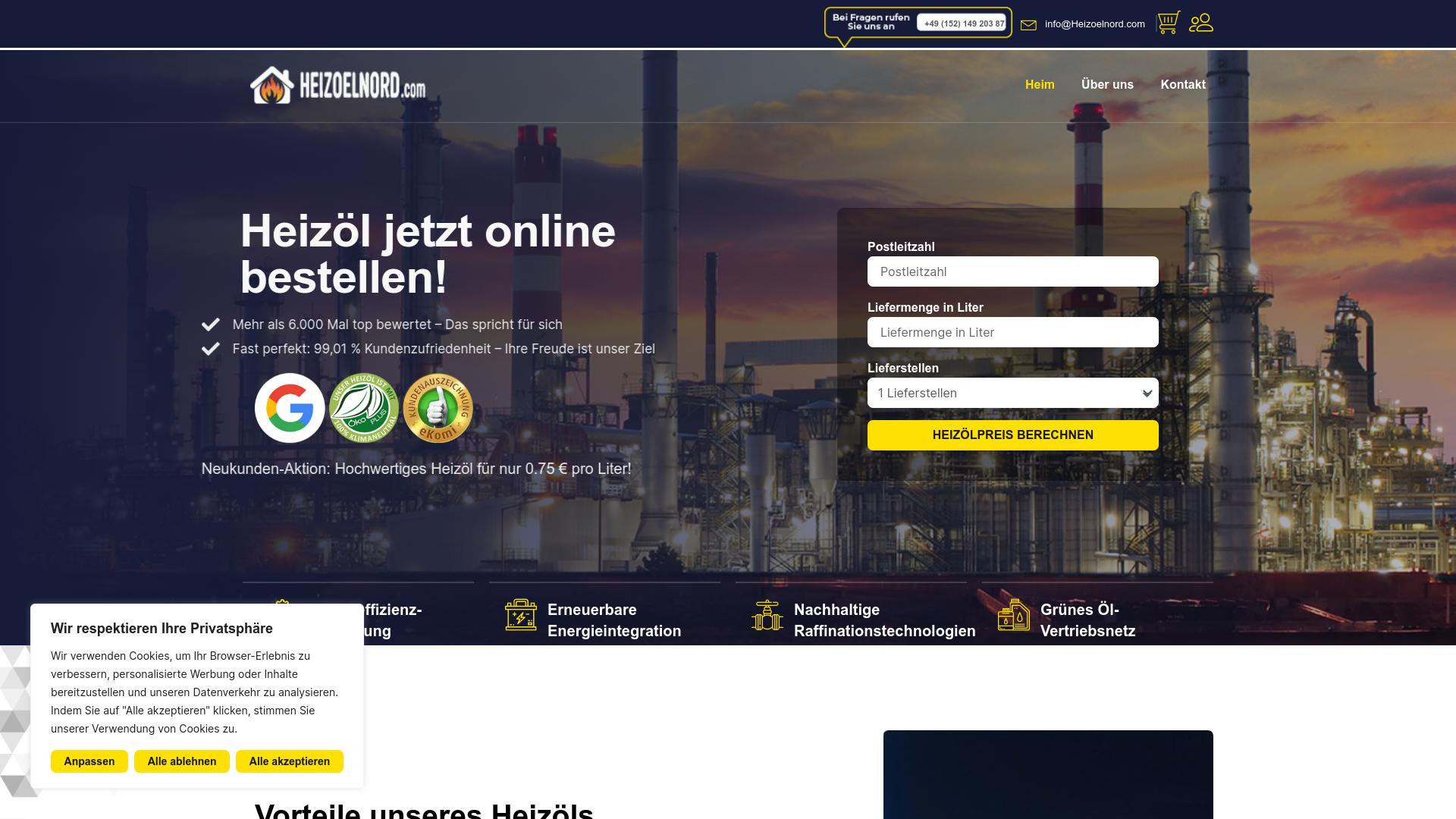 Screenshot heizoelnord.com