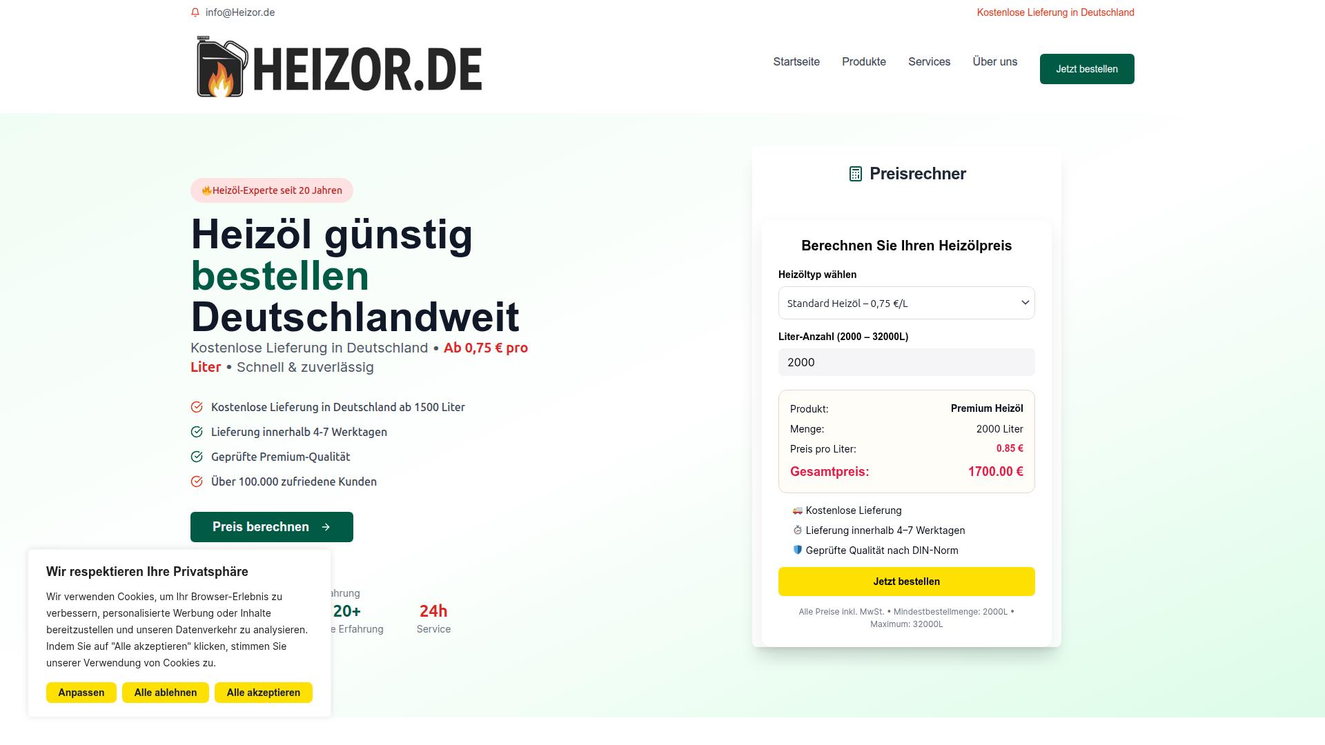 Screenshot heizor.de