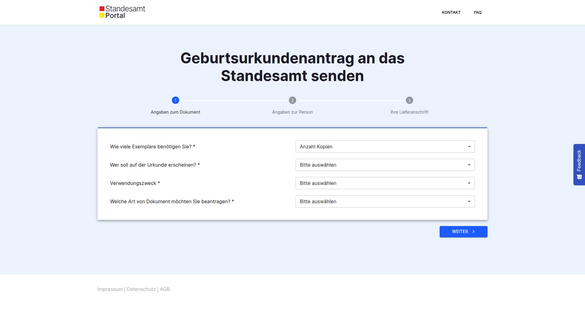 Screenshot standesamt-portal.de
