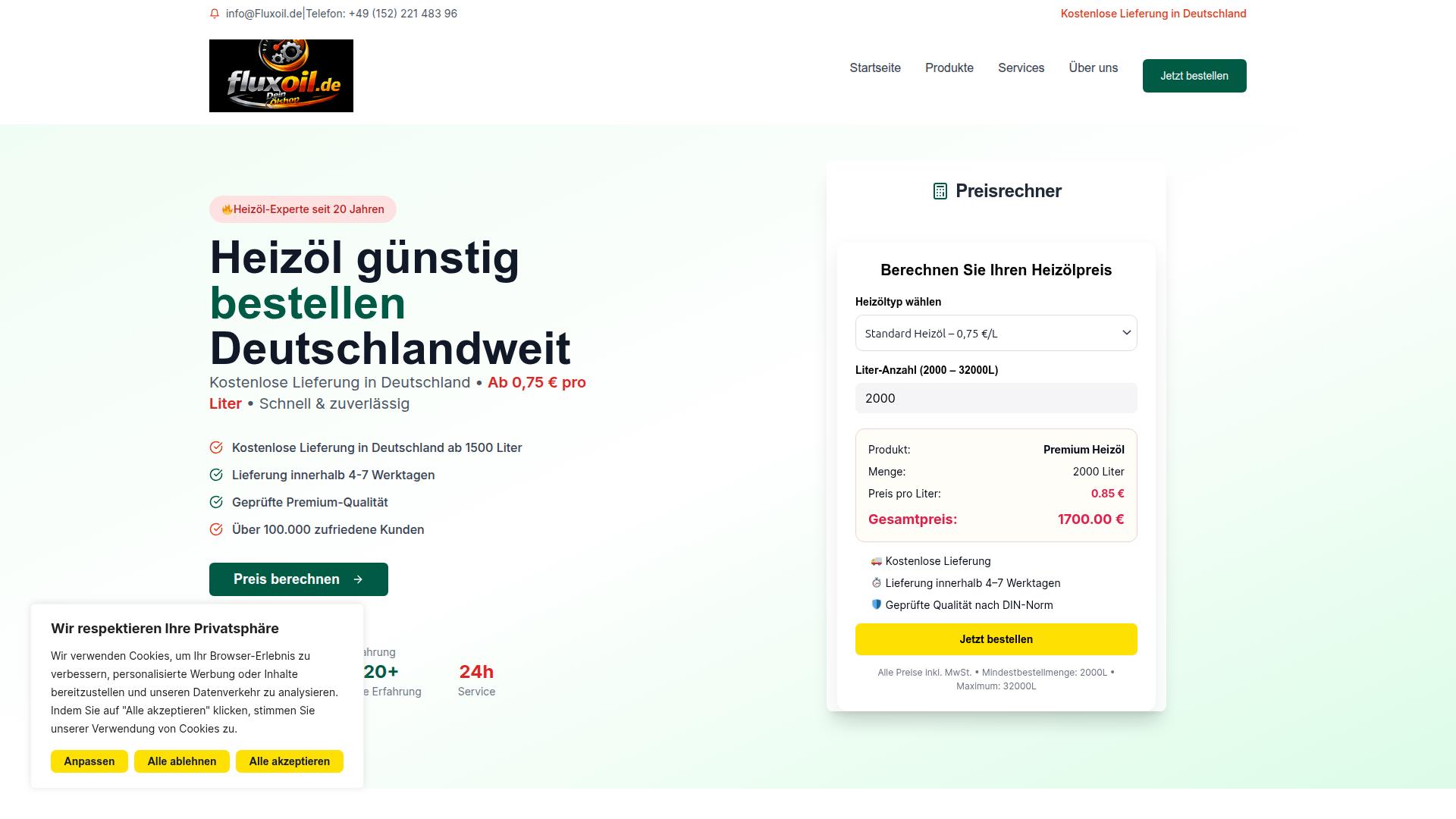 Screenshot fluxoil.de