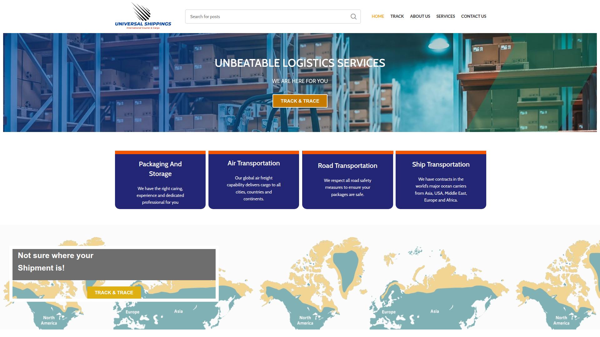 Screenshot universalshippings.com