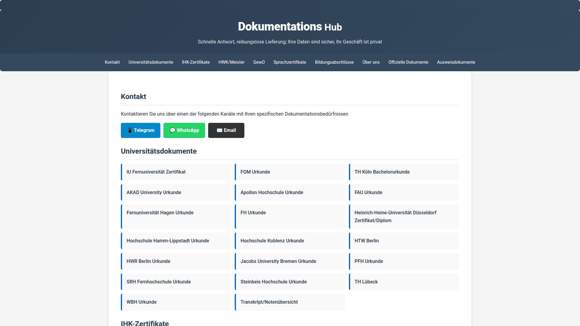 Screenshot dokumentenkaufen.eu