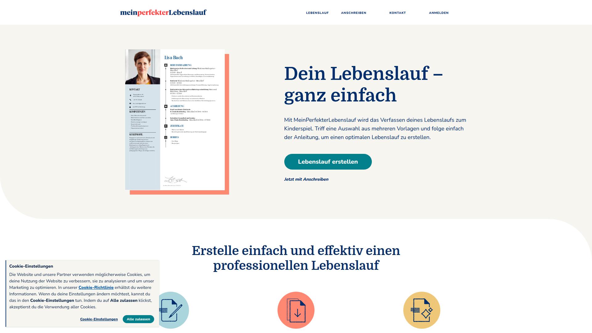 Screenshot meinperfekterlebenslauf.de