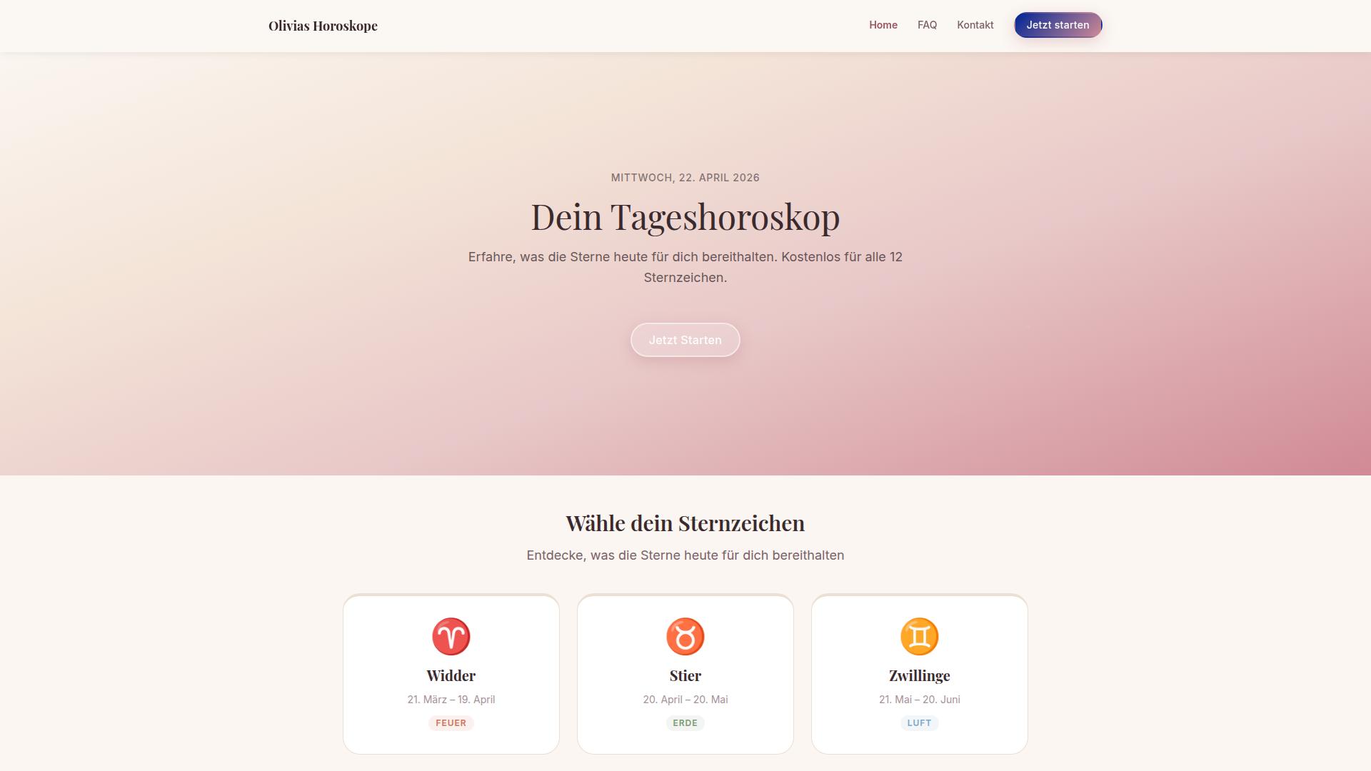 Screenshot olivias-horoskope.de