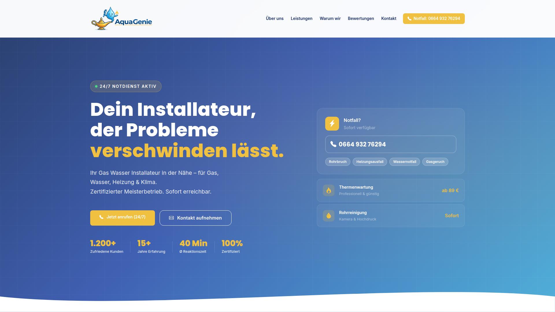 Screenshot aquagenie-installationen.com