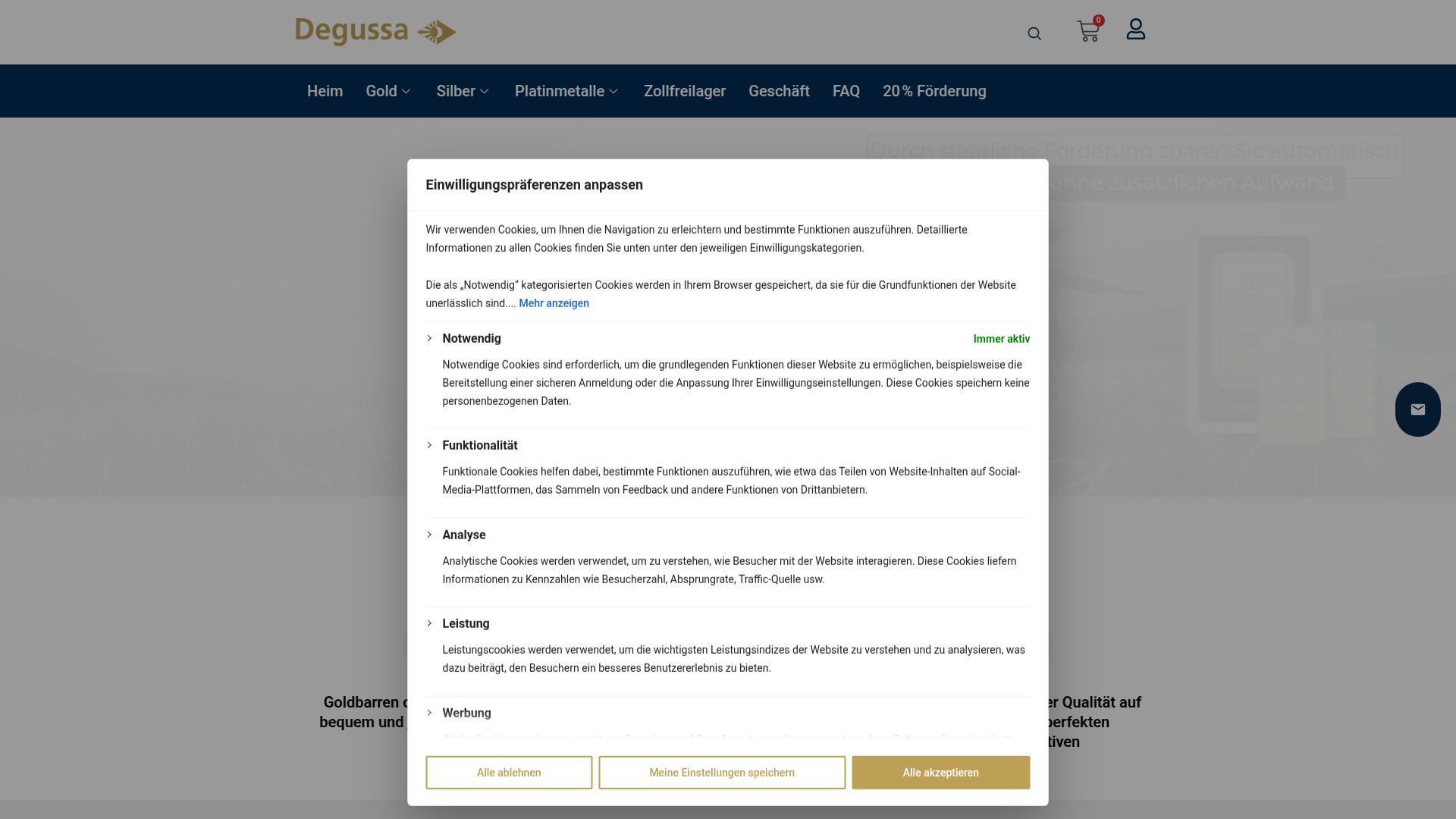 Screenshot degussa-onlineseite.de