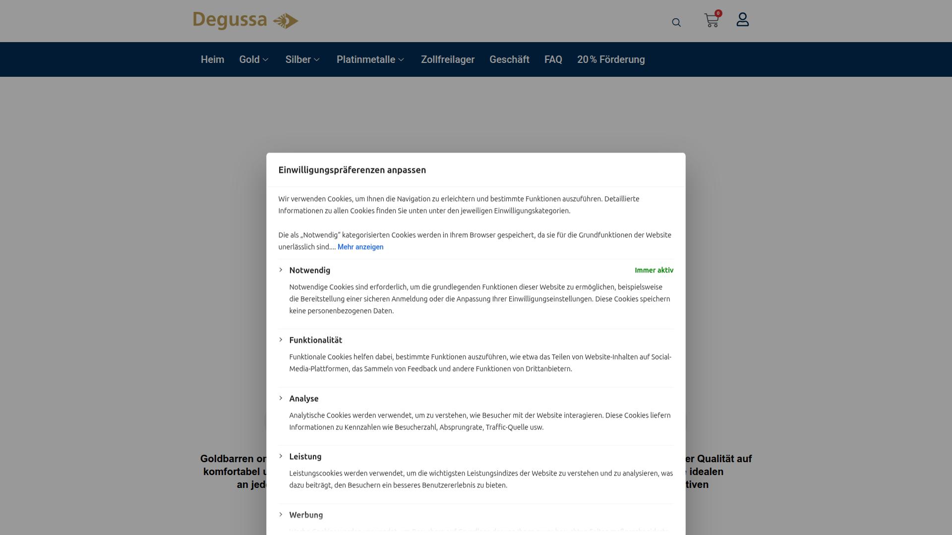 Screenshot degussa-onlineshop.de