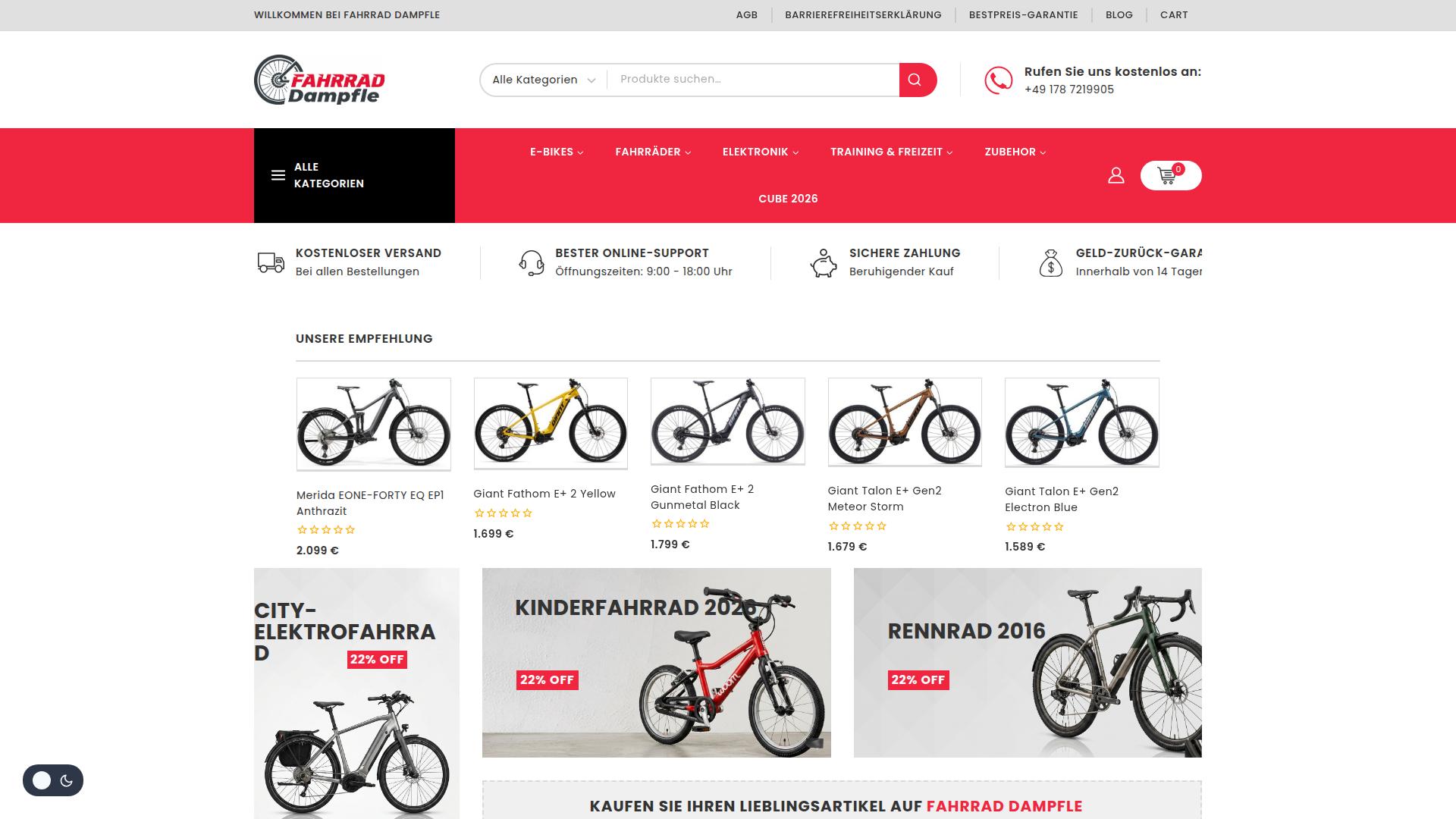 Screenshot fahrraddampfle.de