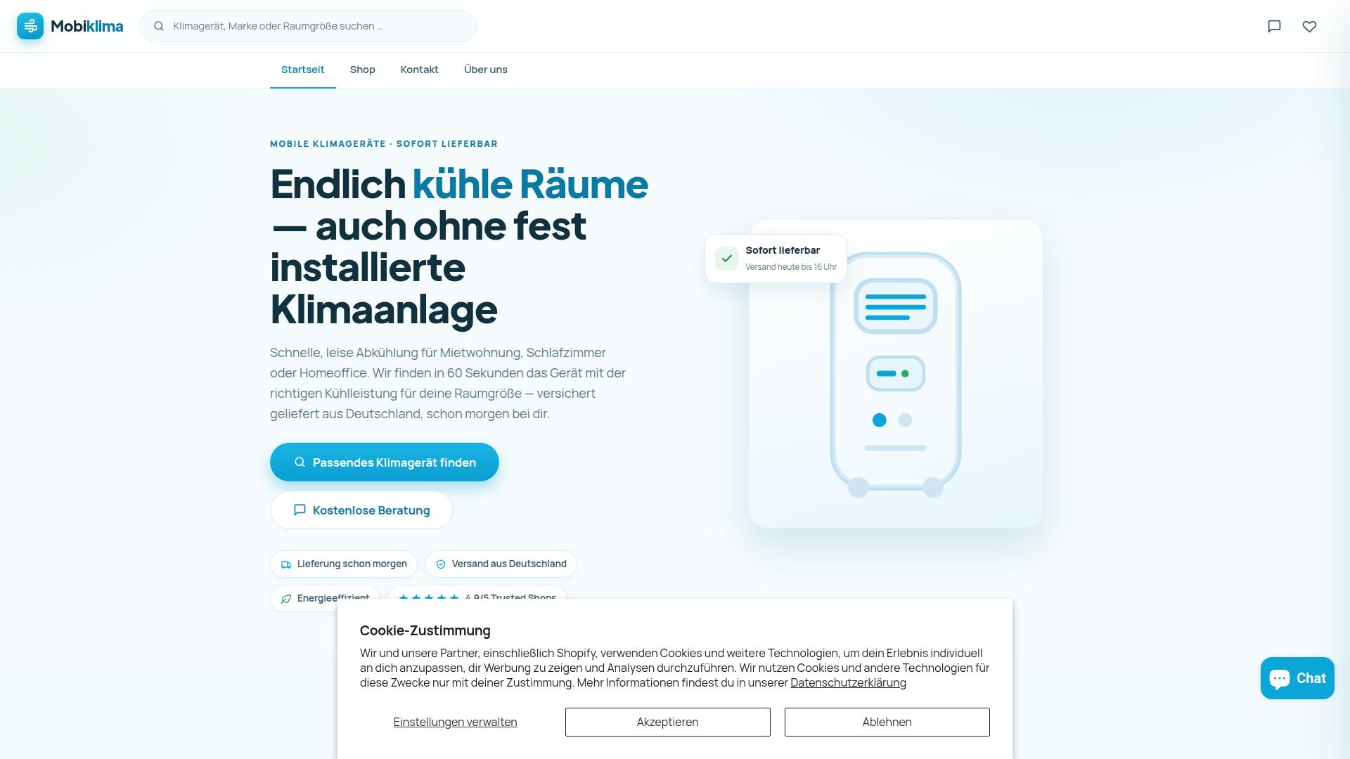 Screenshot mobiklima.myshopify.com