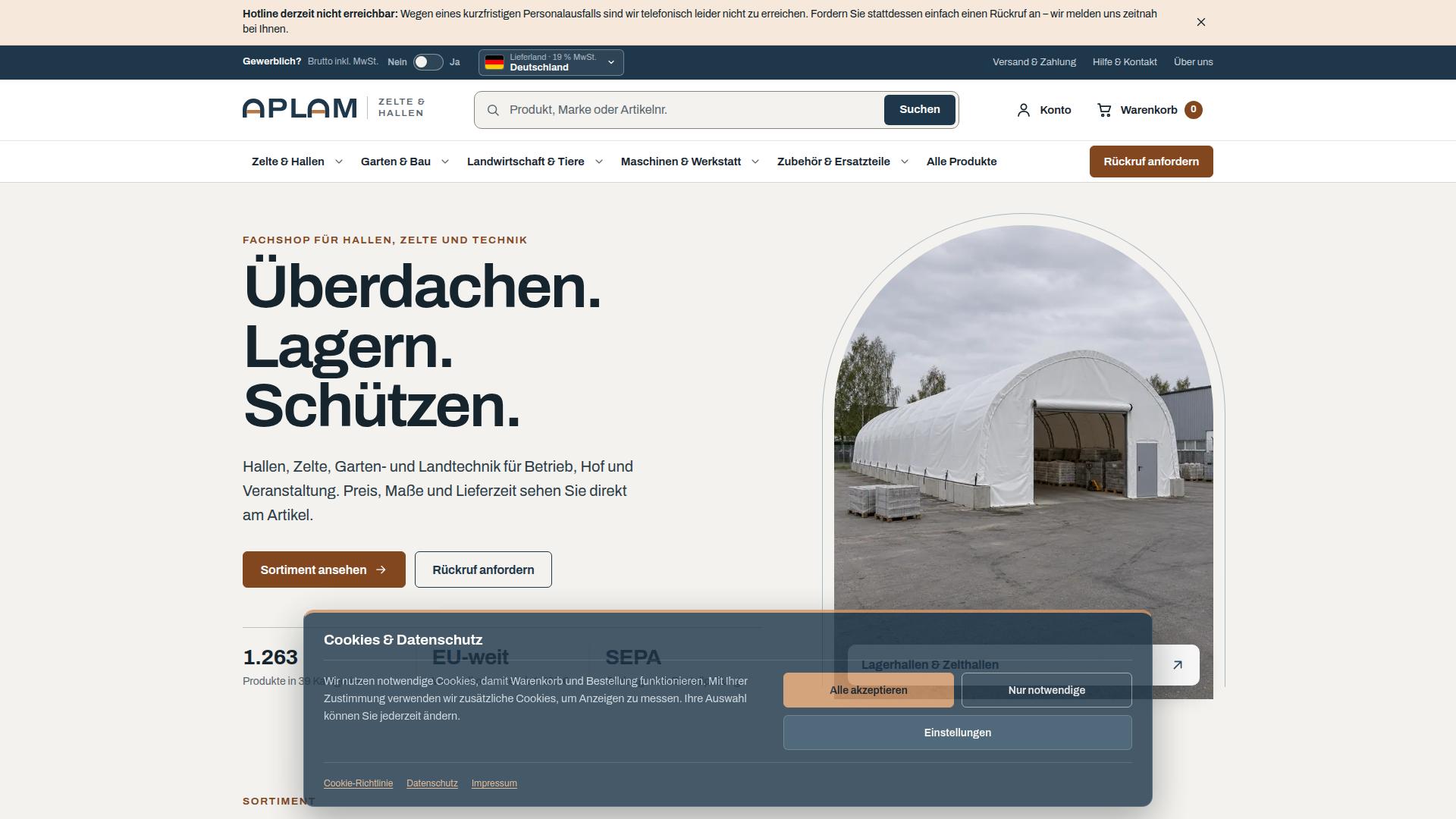 Screenshot aplamzelte.com