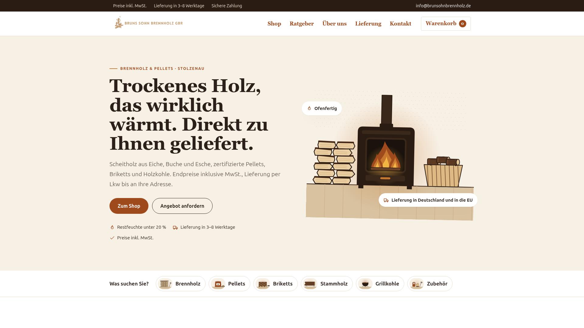 Screenshot brunsohnbrennholz.de